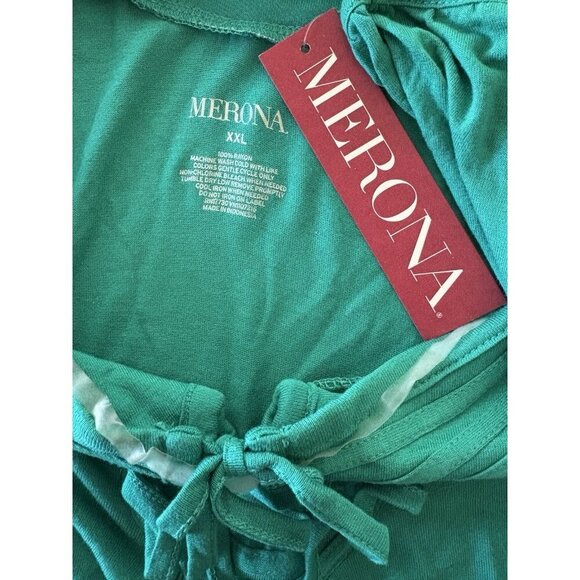Merona Vintage XXL Green Tie Keyhole Textured Neckline Rayon 3/4 Sleeve Top - Picture 6 of 6